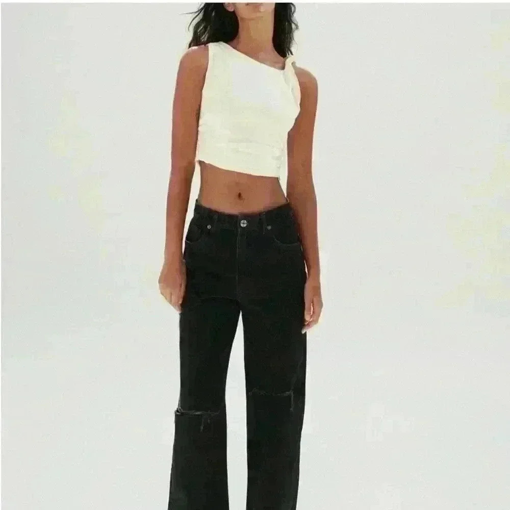 Zara | Tops | Zara White Stretchy Linen Blend Crop Top | Medium